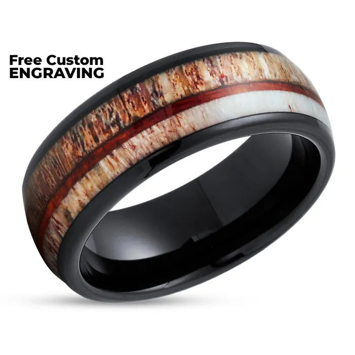Rings Clean Casting Jewelry Black Wedding Ring Deer Antler Wedding Ring Tungsten Ring Black Wedding Band