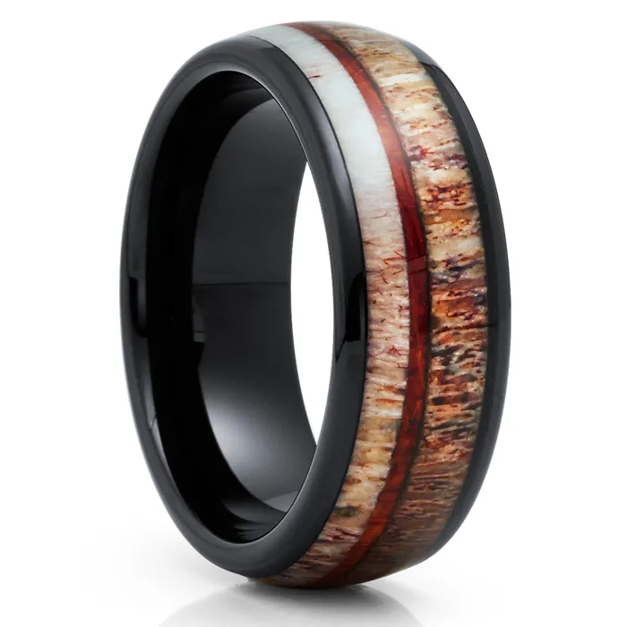 Rings Clean Casting Jewelry Black Wedding Ring Deer Antler Wedding Ring Tungsten Ring Black Wedding Band
