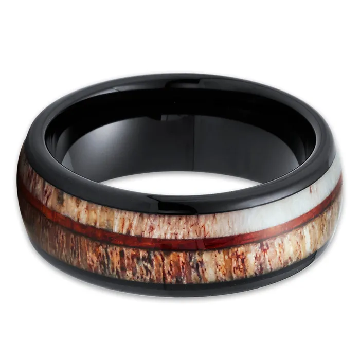 Rings Clean Casting Jewelry Black Wedding Ring Deer Antler Wedding Ring Tungsten Ring Black Wedding Band