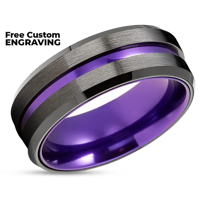Rings Clean Casting Jewelry Gunmetal Wedding Purple Ring Tungsten Wedding Ring Gunmetal Ring Purple Ring