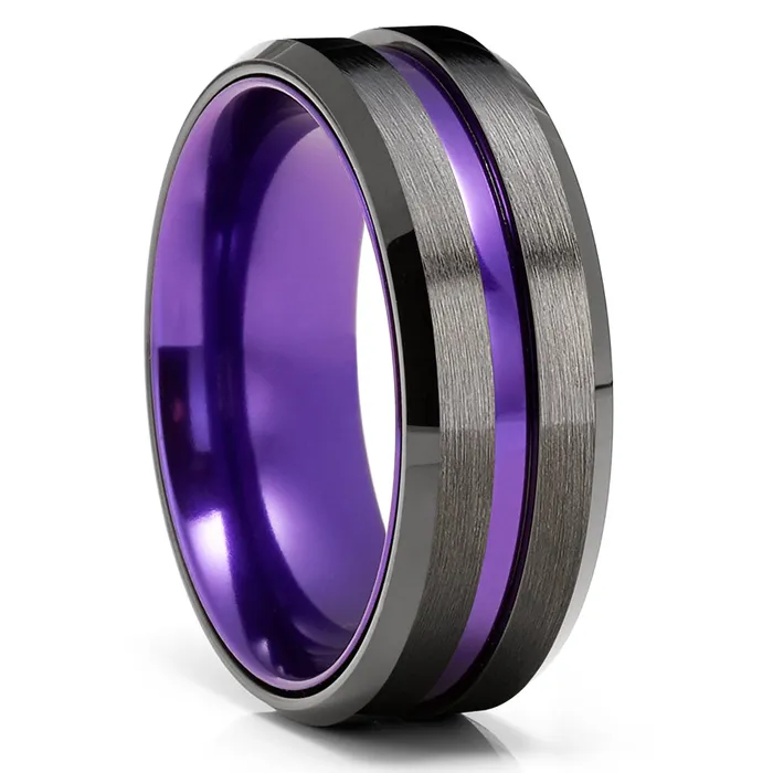 Rings Clean Casting Jewelry Gunmetal Wedding Purple Ring Tungsten Wedding Ring Gunmetal Ring Purple Ring