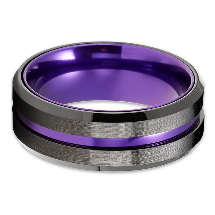 Rings Clean Casting Jewelry Gunmetal Wedding Purple Ring Tungsten Wedding Ring Gunmetal Ring Purple Ring