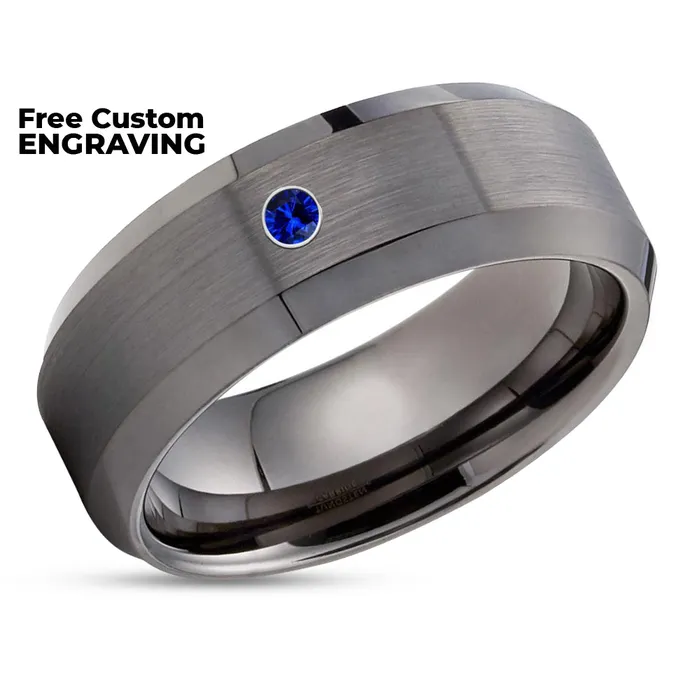 Rings Clean Casting Jewelry Gunmetal Wedding Ring Blue Sapphire Ring Gunmetal Wedding Band Engagement Ring
