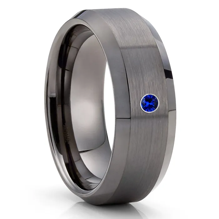 Rings Clean Casting Jewelry Gunmetal Wedding Ring Blue Sapphire Ring Gunmetal Wedding Band Engagement Ring