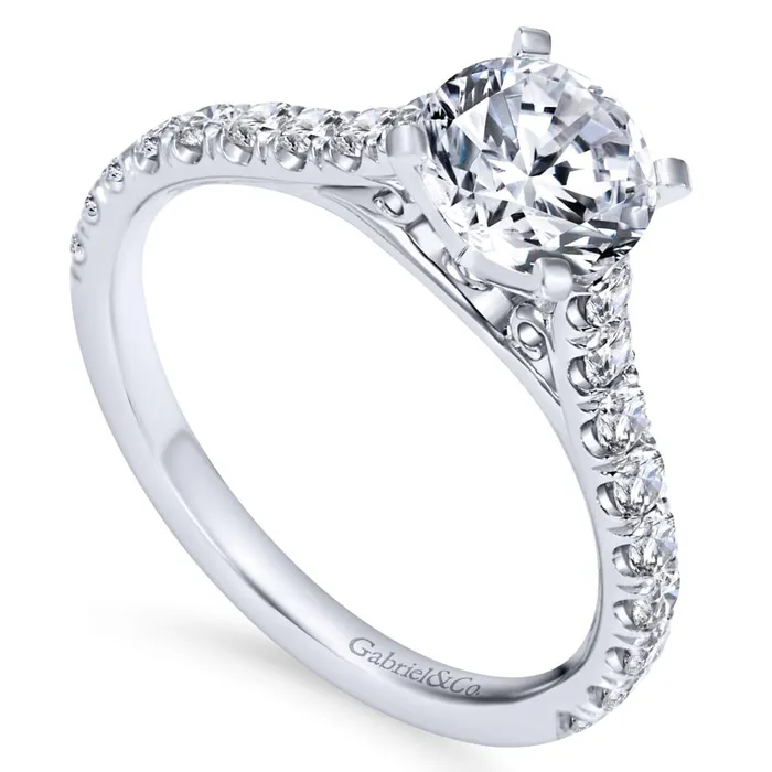 Rings Gabriel Bridal Collection White Gold Diamond Straight Engagement Ring with Bold Diamond Accent Shank 054 ctw International Diamond Center Rings Gabriel Bridal Collection White Gold Diamond Straight Engagement Ring with Bold Diamond Accent Shank 054 ctw International Diamond Center