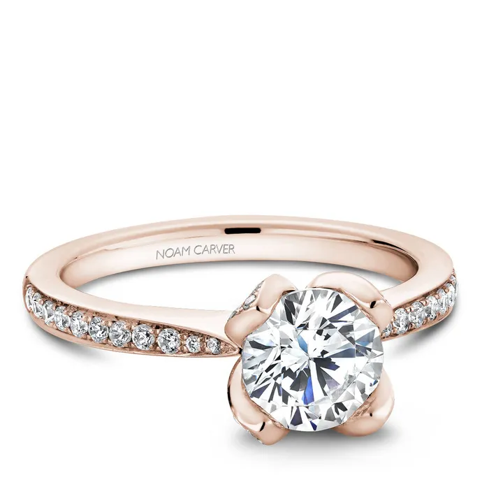 Rings International Diamond Center Noam Carver Rose Gold Diamond Engagement Ring Setting with Flower Crown 031 CTW