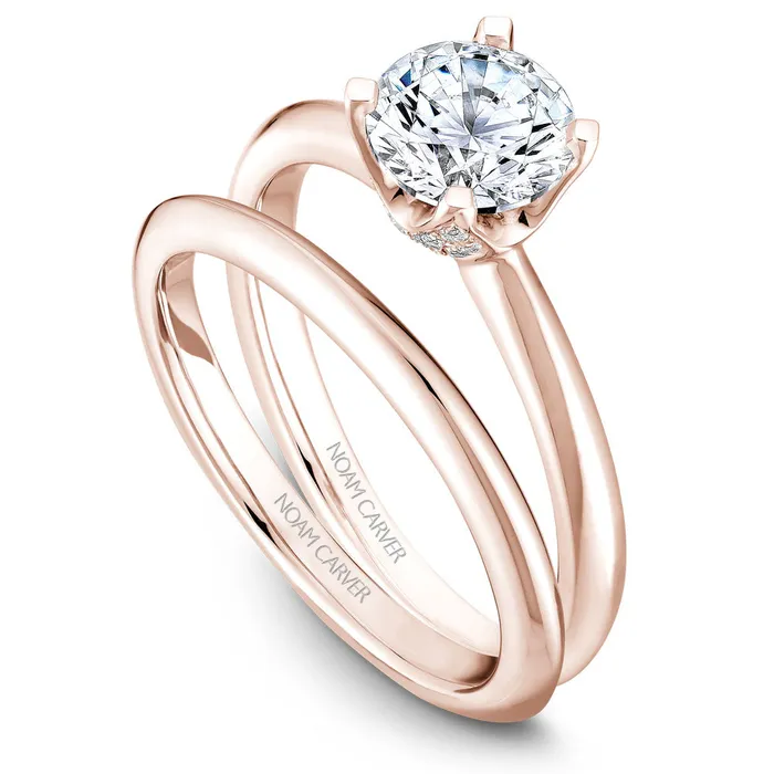 Rings International Diamond Center Noam Carver Rose Gold Solitaire Engagement Ring Setting with Diamond Crown 013 CTW