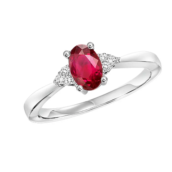Rings International Diamond Center Ruby Gemstone Ring with Diamond Accents