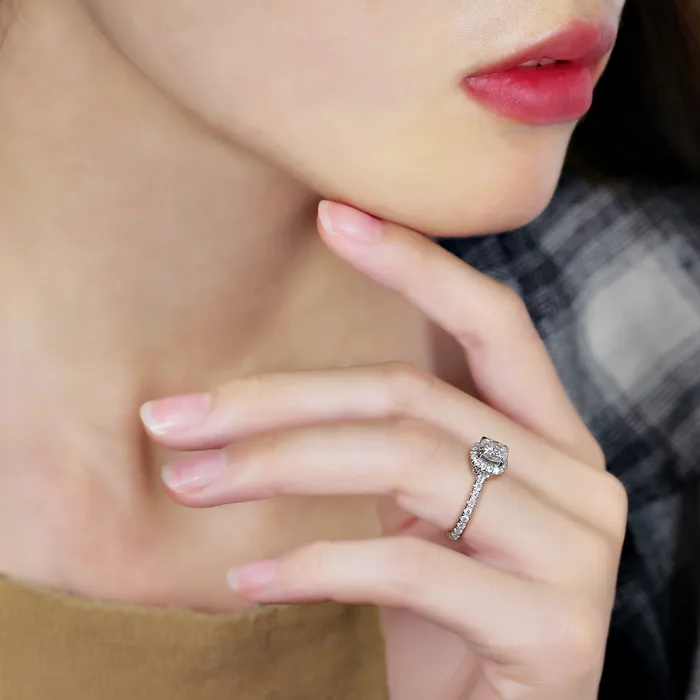 Rings Luxus Moissanite Rings Jewelry Engagement Ring 10k White Gold Halo Moissanite Ring 1ct Center Stone