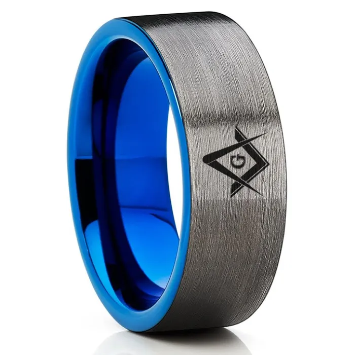 Rings Masonic Wedding Band Blue Tungsten Ring Masonic Wedding Ring 8mm Clean Casting Jewelry Rings Masonic Wedding Band Blue Tungsten Ring Masonic Wedding Ring 8mm Clean Casting Jewelry