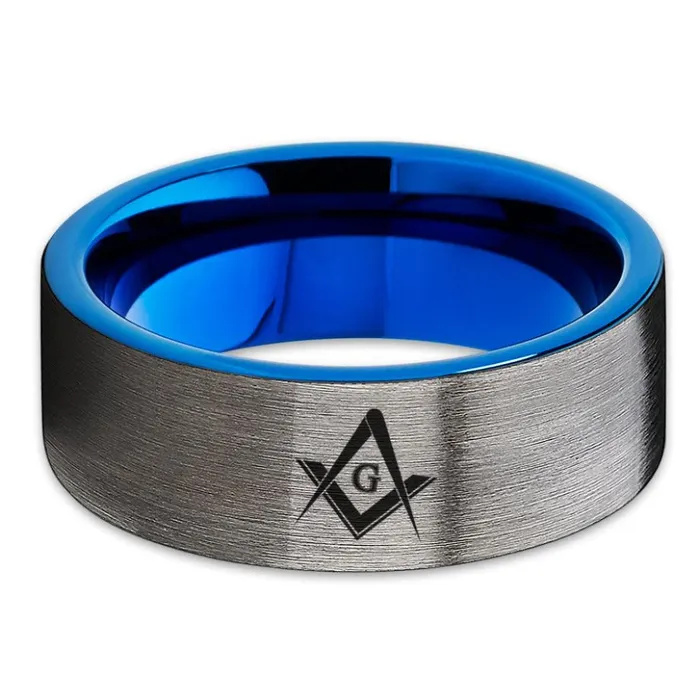 Rings Masonic Wedding Band Blue Tungsten Ring Masonic Wedding Ring 8mm Clean Casting Jewelry