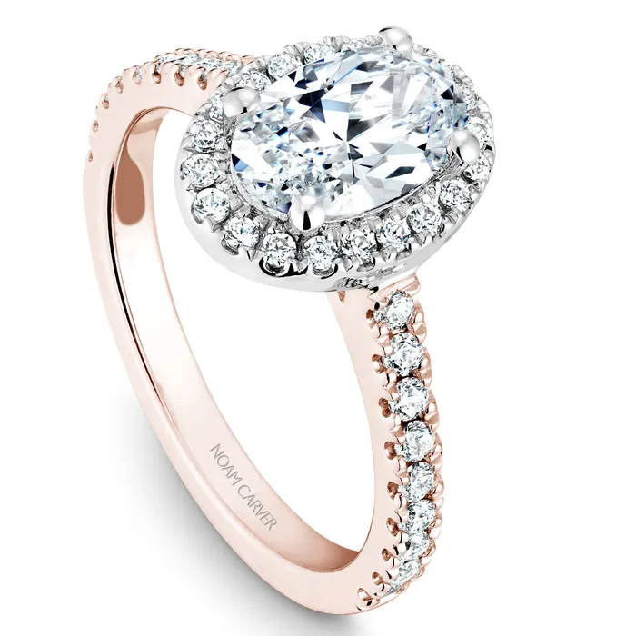 Rings Noam Carver Rose Gold Diamond Engagement Ring Setting with White Halo around Oval Center Stone 044 CTW International Diamond Center Rings Noam Carver Rose Gold Diamond Engagement Ring Setting with White Halo around Oval Center Stone 044 CTW International Diamond Center