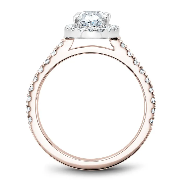 Rings Noam Carver Rose Gold Diamond Engagement Ring Setting with White Halo around Oval Center Stone 044 CTW International Diamond Center