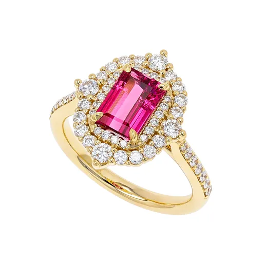 Rings Shop IDC estore Vlora 14K Yellow Gold Pink Tourmaline Double Halo Diamond Ring 247CTW Rings Shop IDC estore Vlora 14K Yellow Gold Pink Tourmaline Double Halo Diamond Ring 247CTW