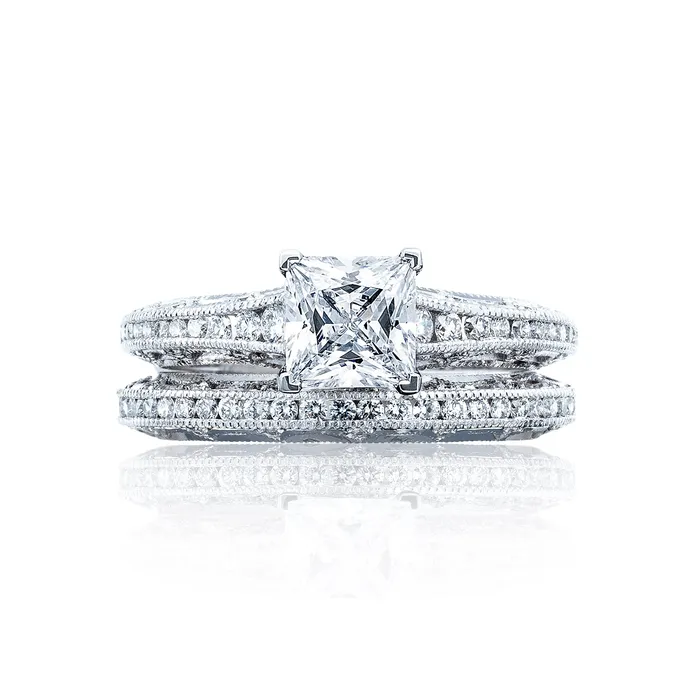 Rings Tacori 18k White Gold Reverse Crescent Princess Diamond Engagement Ring Setting 025 CTW International Diamond Center Rings Tacori 18k White Gold Reverse Crescent Princess Diamond Engagement Ring Setting 025 CTW International Diamond Center