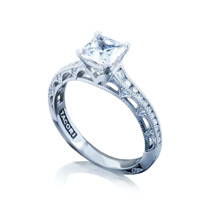 Rings Tacori 18k White Gold Reverse Crescent Princess Diamond Engagement Ring Setting 025 CTW International Diamond Center Rings Tacori 18k White Gold Reverse Crescent Princess Diamond Engagement Ring Setting 025 CTW International Diamond Center