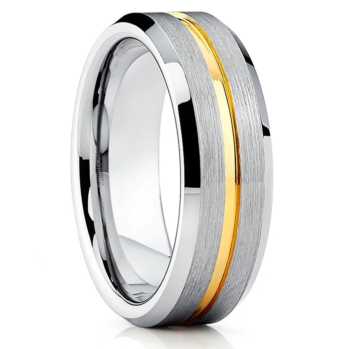 Rings Yellow Gold Tungsten 7mm Tungsten Wedding Band Silver Brush Ring Wedding Ring Clean Casting Jewelry