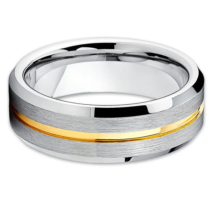 Rings Yellow Gold Tungsten 7mm Tungsten Wedding Band Silver Brush Ring Wedding Ring Clean Casting Jewelry