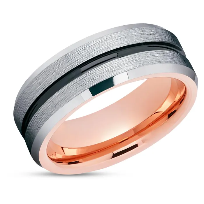 Rose Gold Tungsten Wedding Band Black Tungsten Rose Gold Ring Clean Casting Jewelry Rings Rose Gold Tungsten Wedding Band Black Tungsten Rose Gold Ring Clean Casting Jewelry Rings