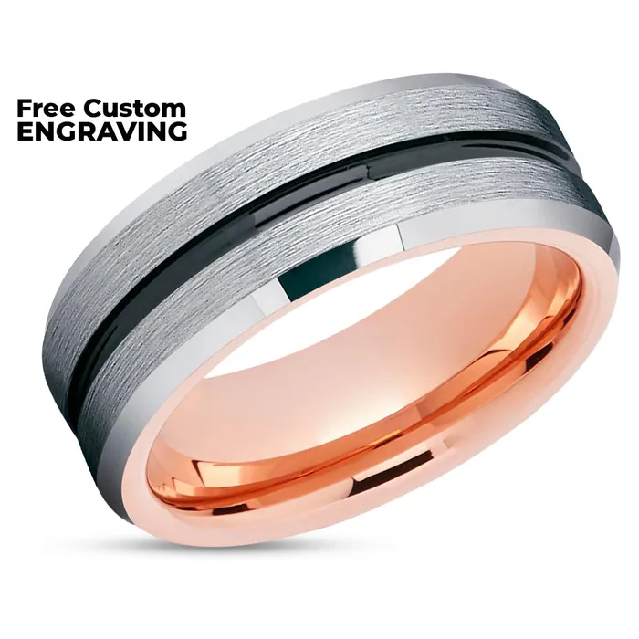 Rose Gold Tungsten Wedding Band Black Tungsten Rose Gold Ring Clean Casting Jewelry Rings
