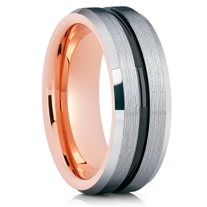 Rose Gold Tungsten Wedding Band Black Tungsten Rose Gold Ring Clean Casting Jewelry Rings