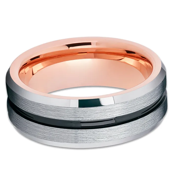 Rose Gold Tungsten Wedding Band Black Tungsten Rose Gold Ring Clean Casting Jewelry Rings