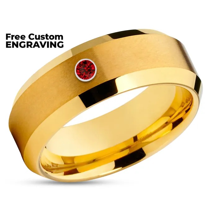 Ruby Wedding Band Tungsten Wedding Ring Yellow Tungsten Wedding Ring Wedding Band Clean Casting Jewelry Rings