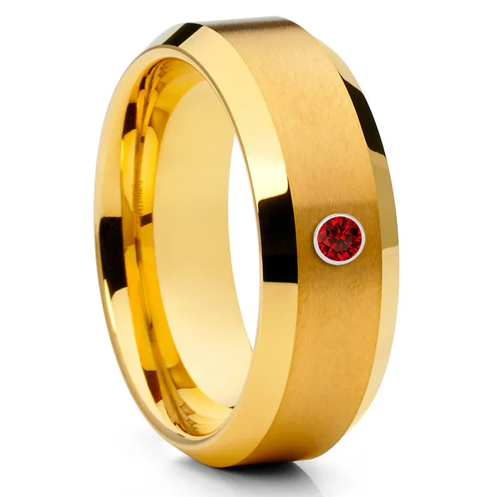 Ruby Wedding Band Tungsten Wedding Ring Yellow Tungsten Wedding Ring Wedding Band Clean Casting Jewelry Rings