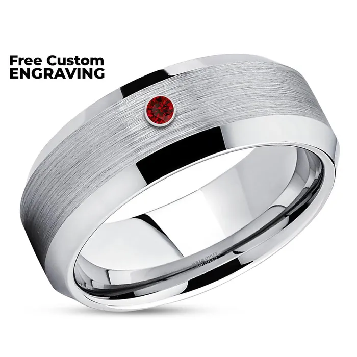 Ruby Wedding Ring Silver Tungsten Ring Tungsten Wedding Band Wedding Ring Clean Casting Jewelry Rings
