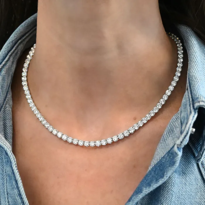 SG Fine Necklaces 28CT Round Diamond Tennis Necklace