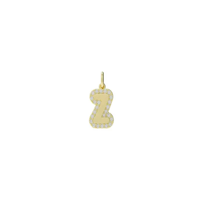 SG Fine Necklaces Large Bubble Initial Charm with Pave Outline Necklace