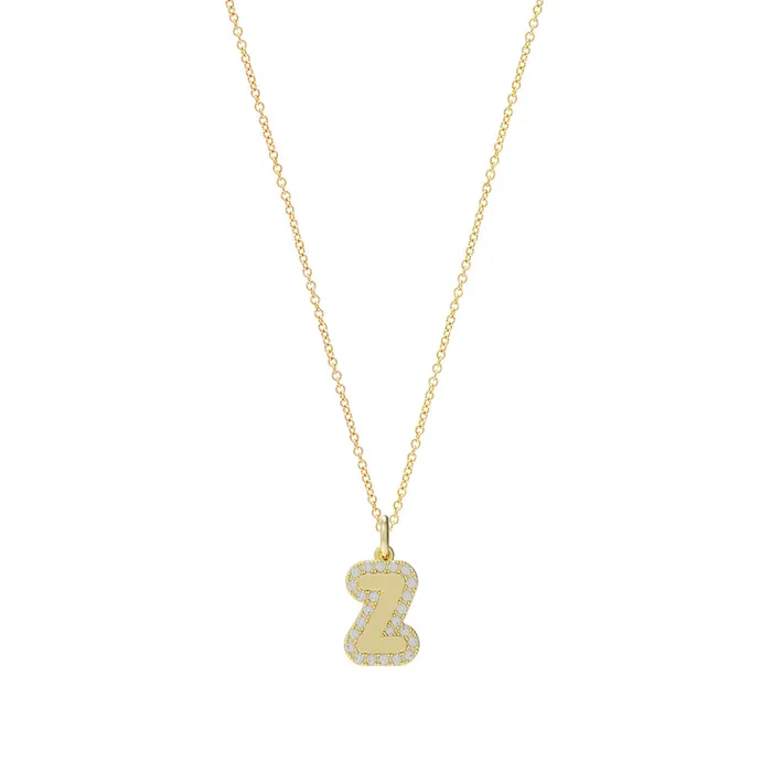 SG Fine Necklaces Large Bubble Initial Charm with Pave Outline Necklace