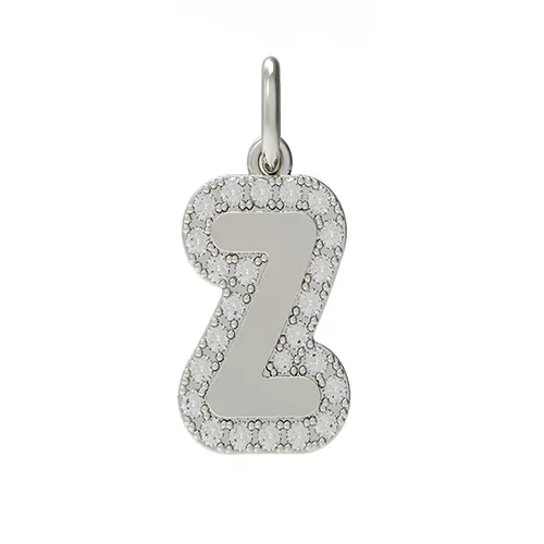 SG Fine Necklaces Large Bubble Initial Charm with Pave Outline Necklace