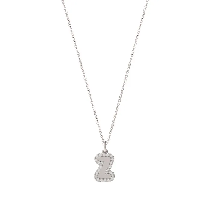 SG Fine Necklaces Large Bubble Initial Charm with Pave Outline Necklace