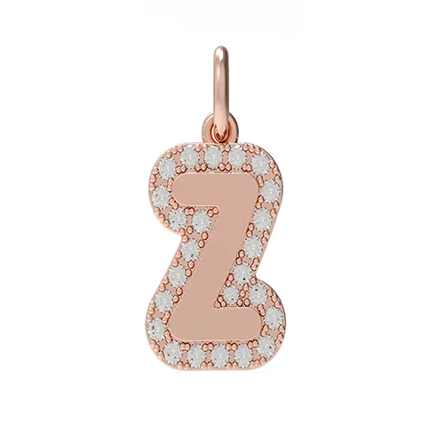 SG Fine Necklaces Large Bubble Initial Charm with Pave Outline Necklace