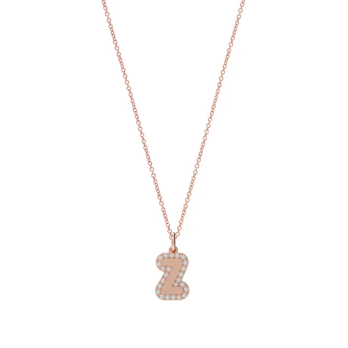 SG Fine Necklaces Large Bubble Initial Charm with Pave Outline Necklace