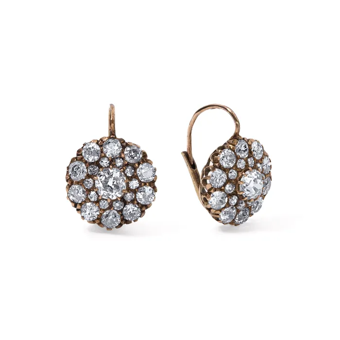 SG Vintage Earrings Vintage Old Mine Cut Cluster Round Drop Earrings