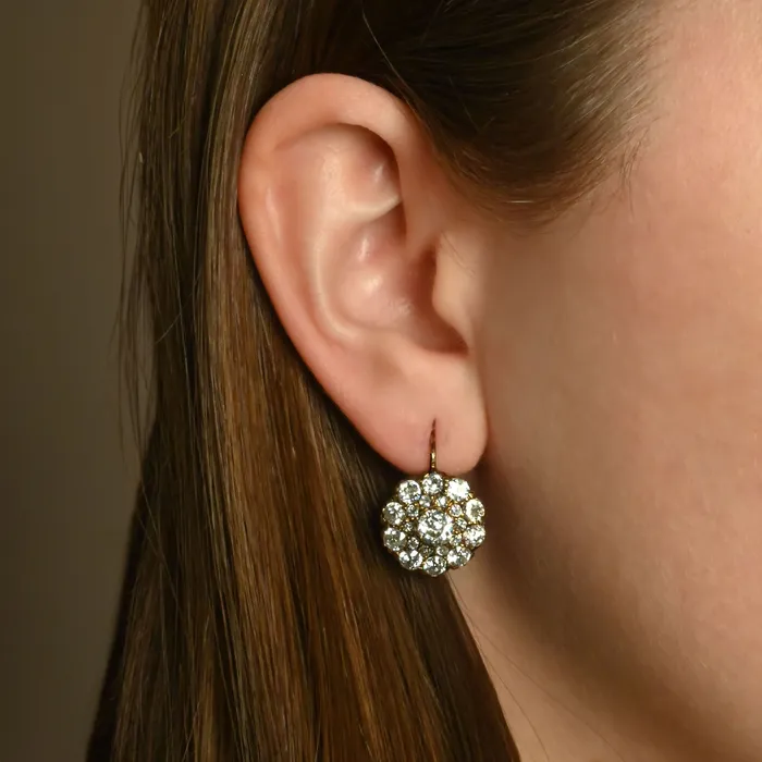 SG Vintage Earrings Vintage Old Mine Cut Cluster Round Drop Earrings
