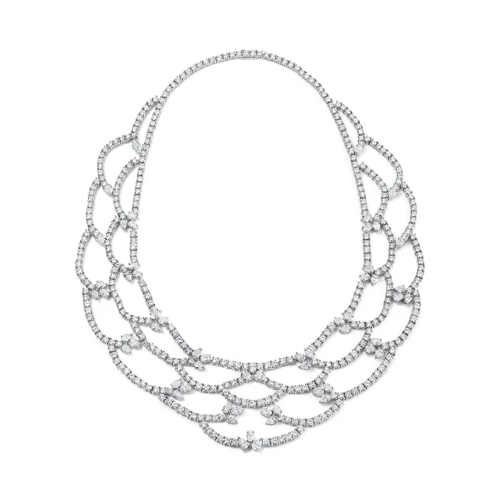SG Vintage Necklaces Multi Row Scalloped Diamond Necklace