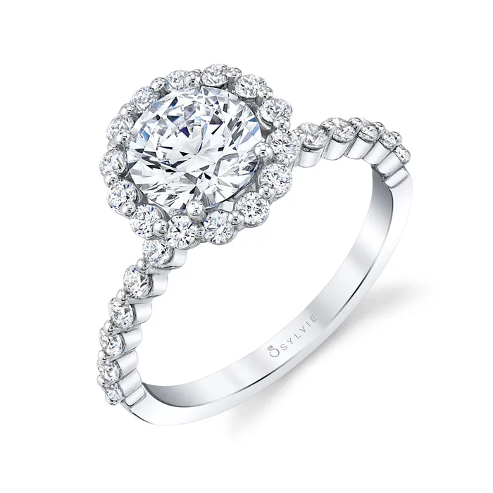 Shop IDC estore Rings Sylvie Athena Classic Halo Single Prong Engagement Ring Setting