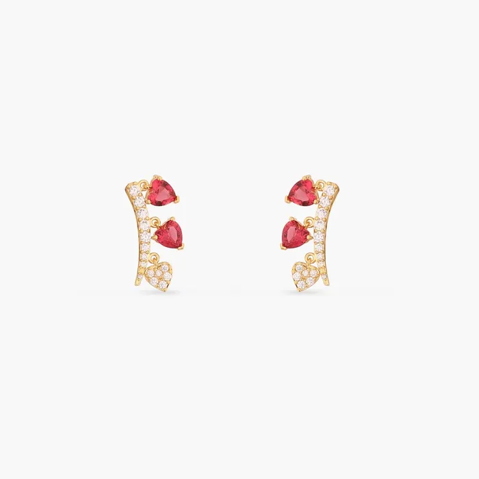 SILVER Earrings Heart CZ Charm Silver Cuff Earrings