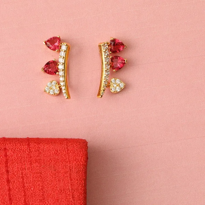SILVER Earrings Heart CZ Charm Silver Cuff Earrings
