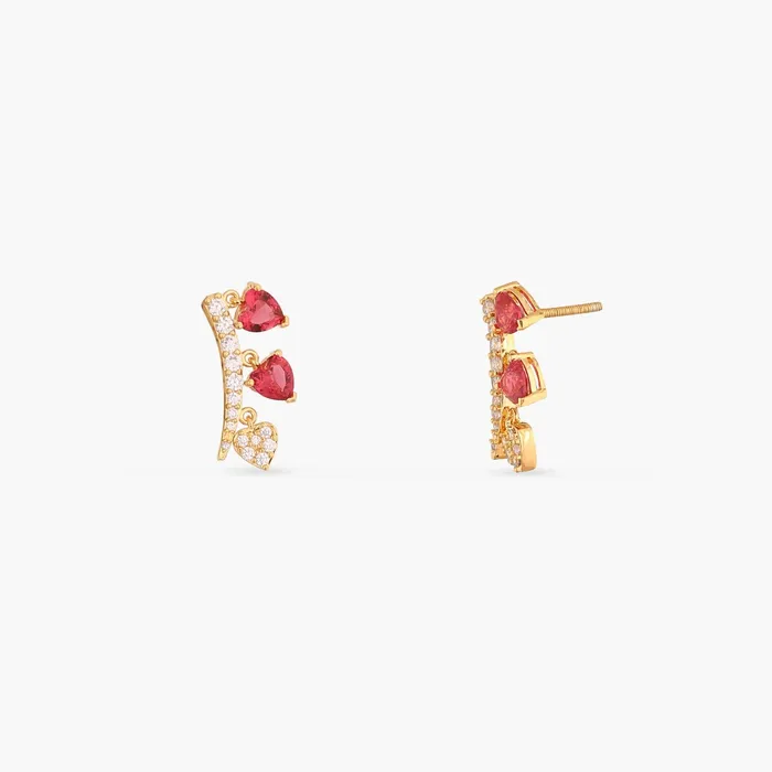 SILVER Earrings Heart CZ Charm Silver Cuff Earrings