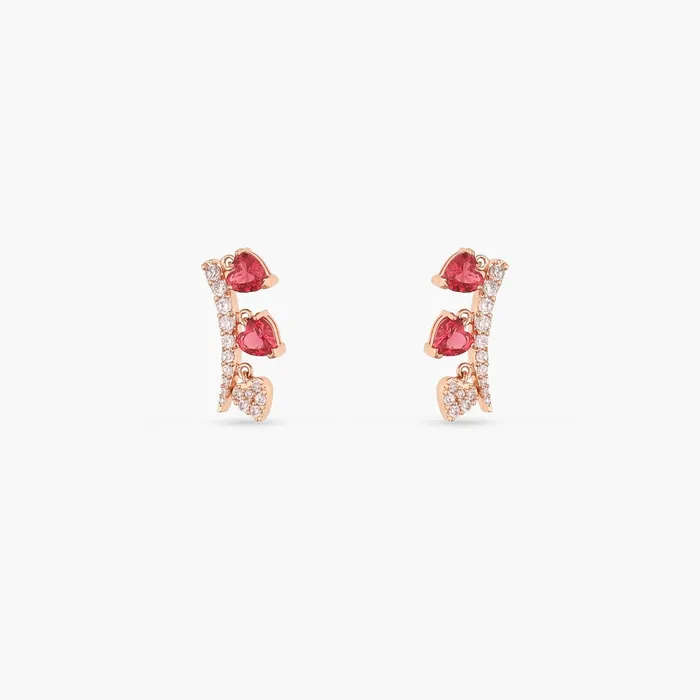 SILVER Earrings Heart CZ Charm Silver Cuff Earrings