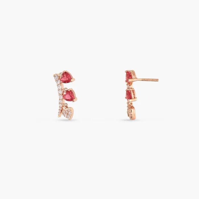 SILVER Earrings Heart CZ Charm Silver Cuff Earrings