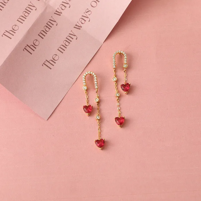 SILVER Earrings Heart CZ Charms Silver Drop Earrings
