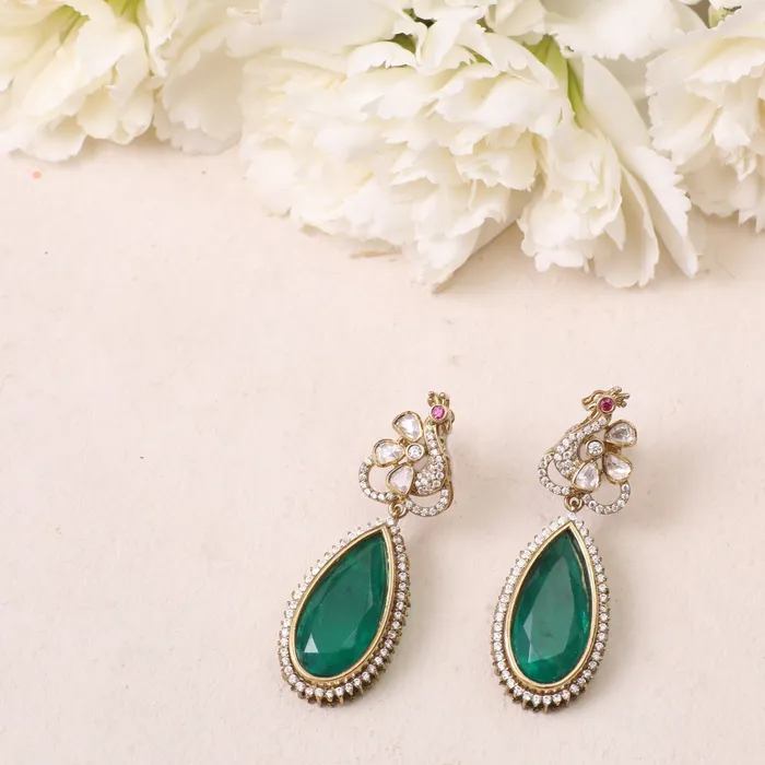 SILVER Earrings Ruhaan Moissanite and Gemstone Silver Drop Earrings