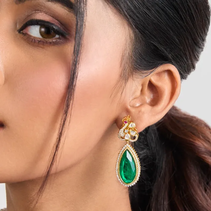 SILVER Earrings Ruhaan Moissanite and Gemstone Silver Drop Earrings