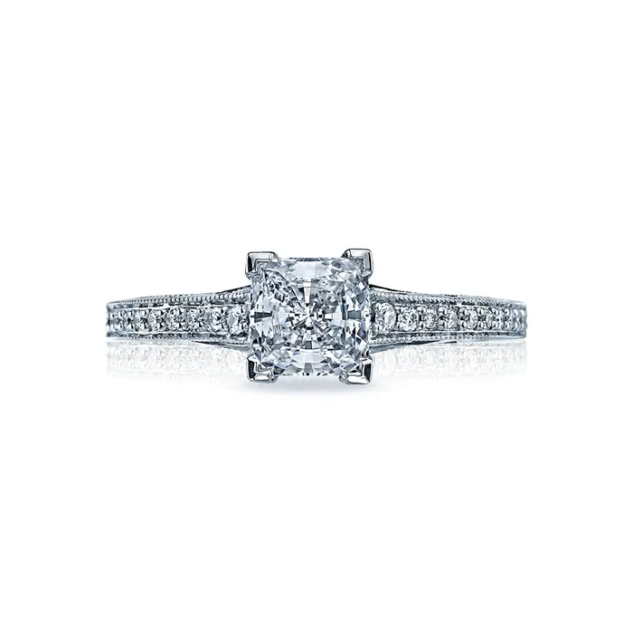Tacori 18k White Gold Sculpted Crescent Princess Diamond Engagement Ring Setting 01 CTW International Diamond Center Rings Tacori 18k White Gold Sculpted Crescent Princess Diamond Engagement Ring Setting 01 CTW International Diamond Center Rings
