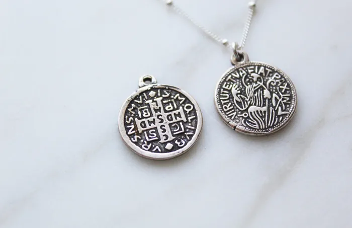 The Little Catholic Earrings Let peace be your strength silver
